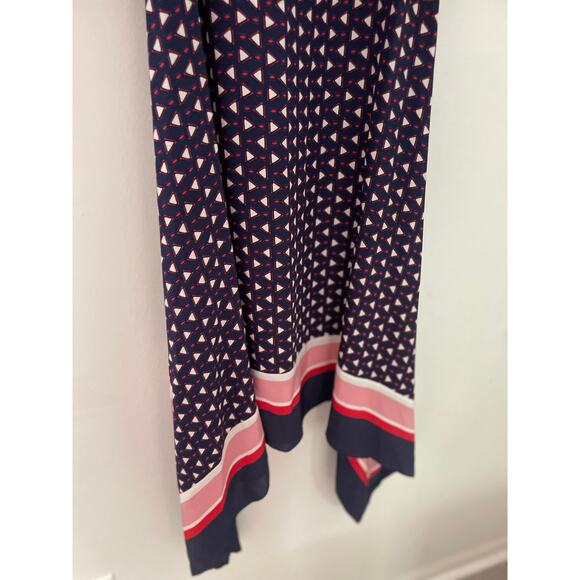 Joie Seia Handkerchief Dress Medium Navy Blue Silk Midi Triangle Print Casual - Picture 5 of 10